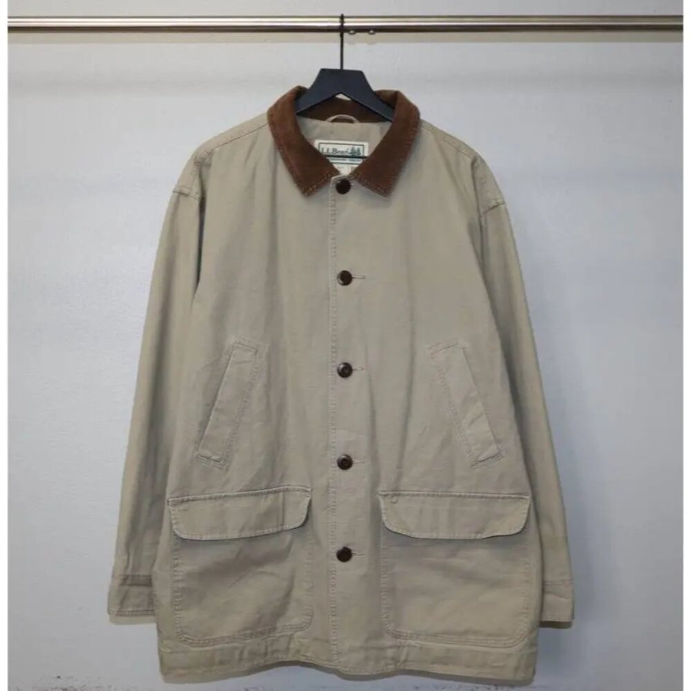 L.L. Bean Tan Raincoat with Relaxed Fit and Mid-Thigh Length